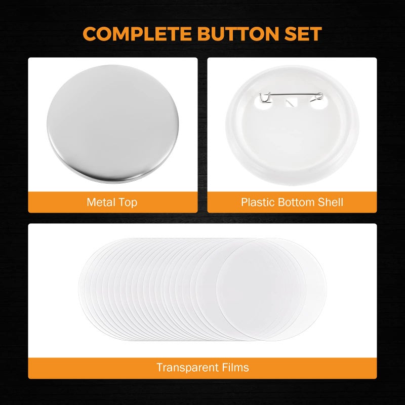 BEAMNOVA 500 Sets of Round Button Parts Supplies 37mm / 1.46 in (Approx. 1-1/2 inch) for Button Maker Machine DIY Pin Maker, Every Set Includes Tinplate Top, Plastic Clip Bottom & Plastic Film - Image 2